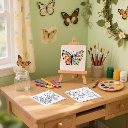 12 Packs Butterfly Pre Drawn Canvas to Paint, Pre Printed Canvas for Painting, Pre Stretched Canvas Outline Painting Boards for Beginners, Students, Party Favors(4 * 4in)