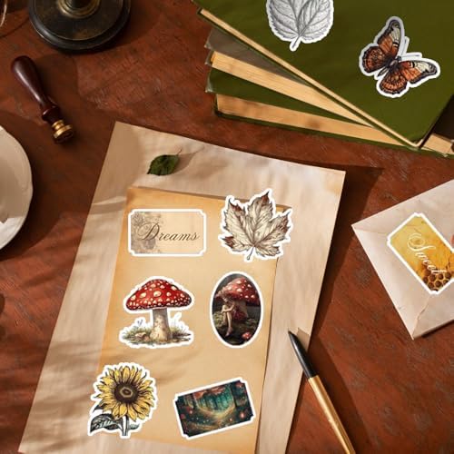 50Pcs Vintage Stickers,Waterproof Vinyl Aesthetic Decorative Sticker Scrapbooking Supplies for Adult Card Making Letters Planner Journaling Junk Journal DIY Water Bottles Cards Art Craft.Butterfly