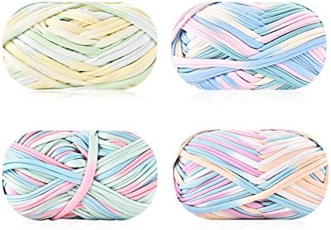 iSuperb 4 Pack Knitting Yarn Colorful Cloth T-Shirt Yarn Fabric Crochet Cloth for DIY Knitted Art Basket Bag - 400g
