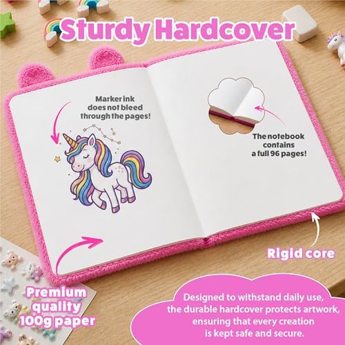 VOTUM Fuzzy Sketch Book: Personalized Artist Sketchbook: Sketching, Drawing and Creative Doodling. Notebook and Sketchbook to Draw and Journal (Bright Pink Bear)
