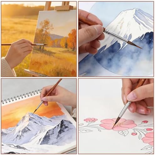 2 Pcs Extended Needle Point Watercolor Brushes, 8.6 & 8.8 Inch Synthetic Extra Long Pinhead Liner Brush, Fine Tip Paintbrush for Watercolor Acrylic Gouache Ink Painting (Wood Color)