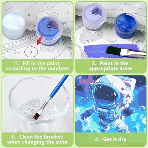 Reivworl Astronaut Paint by Numbers Kit for Kids with Frame 8×8 inch