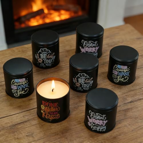 12 Pack 10 oz Candle Tins with Lids – Empty Candle cans for Candle Making, Black Decorative Candle Tins with Inspirational Quotes, Metal Candle Containers Making Supplies for Home DIY & Small Business
