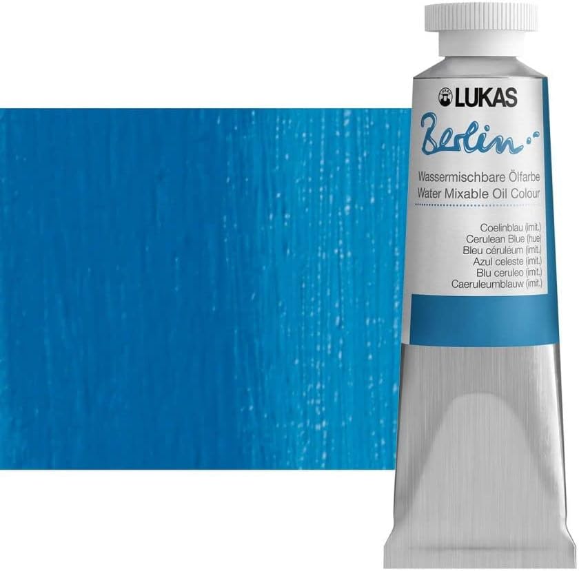 Lukas Berlin Pro Artists Water Mixable Oil Paint 37 ml Tube Cerulean Blue Hue, Water Soluble, Lightfast Pigments, Quick Drying, Easy Clean-Up, Eco-Friendly, Professional Quality, 40 Color Range