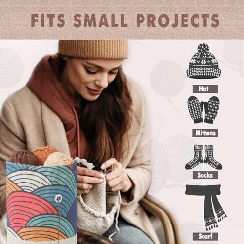 TOGETRUE Yarn Bag, Small Knitting Crochet Bag, Portable Yarn Storage Bags Organizer for Crocheting Project, Store Skein Ball, Short Knitting Needle (Small, Color Arc)