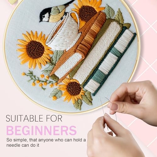 Huacan Embroidery Kit for Beginners Adults Includes Stamped Flower Pattern, Hoop, Color Threads,Tools,Easy to Follow Instruction (Bird)