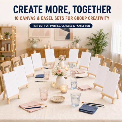 10-Set Canvas Boards with Easels, 8 x 10 Inch, Paint Party Kit