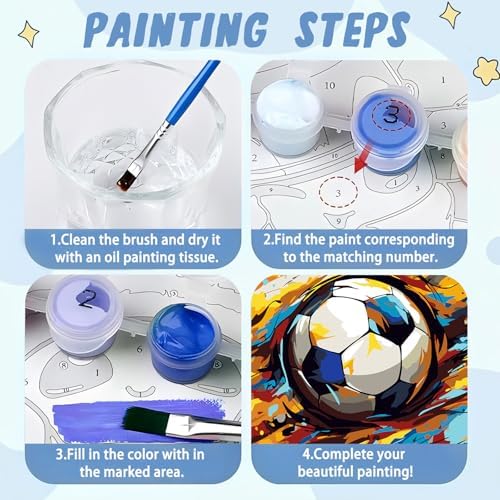 XTCIXAL Paint by Numbers Kit for Kids with Frame, Soccer, 8X8 inch