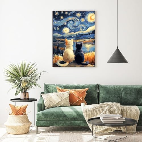 Cute Cat Diamond Art Kits for Adults Round Diamond Painting 12x16 Inch