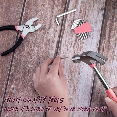 CARTMAN 39-Piece Household Tool Set, pink Hand Kit With Storage Case | Complete assortment for home repairs, DIY projects, furniture setup, crafting, and daily household fixes in toolbox.