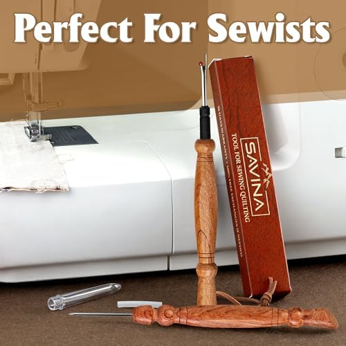 Savina Seam Rippers & Stiletto for Sewing/Quilting, Thread Ripping Tool, Presser - Precision Placement Tool for Getting Seams to Lay Correctly - Wooden Sewing Quilting Tools Set