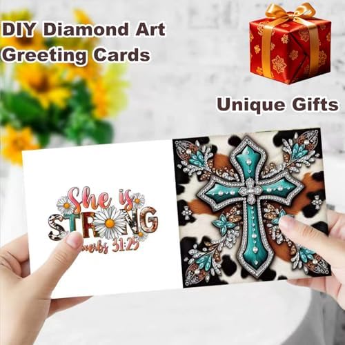 Zyvoreva 12 PCS Cross Diamond Painting Greeting Cards with Envelopes, Religious Diamond Art Kits for Adults, 5D DIY Bible Butterfly Art Crosses Cards for Birthday Baptism Sympathy Gifts (Cross)