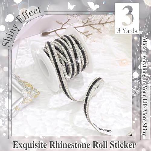 Black Shiny Rhinestone Roll Sticker 1 CM Wide Glass Diamond Tape