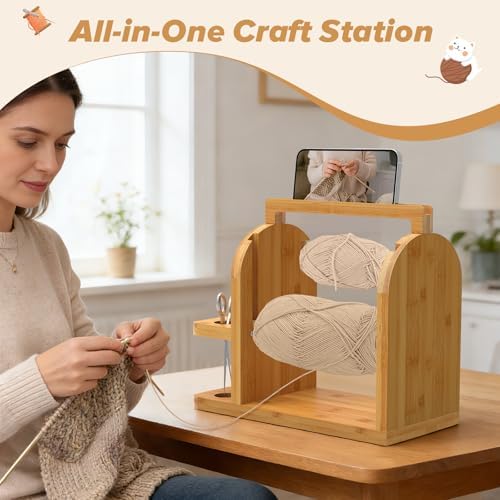 sandpaint Yarn Holder for Crocheting, Bamboo Wood Yarn Storage Organizer