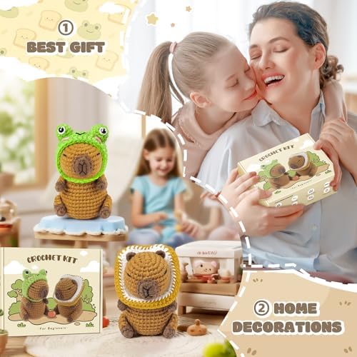 2PCS Capybara Crochet Kit for Beginners Starters Crocheting Kit for Adults