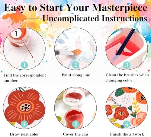 eimivrc 4 Pack Paint by Numbers Kit for Adults Framed,Flowers Paint by Numbers for Adults Beginner,DIY Acrylic Oil Painting for Home Wall Decor(8x8inch)