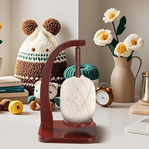 PEKER Yarn Holder Spinner for Crocheting and Knitting, Wooden Yarn Winder with Magnetic Rotation & Anti-Slip Pads, Crochet Accessories for Yarn Storage, Yarn Holder Gift for Knitting Lovers