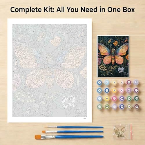 Amphol Paint by Numbers Kit for Adults - 16x20 In Moth DIY Paint by Numbers Kit for Beginners, Oil Painting Kit on Unframed Canvas Art for Home Wall Decor, Stress Relief with Acrylic Paint & 3 Brushes