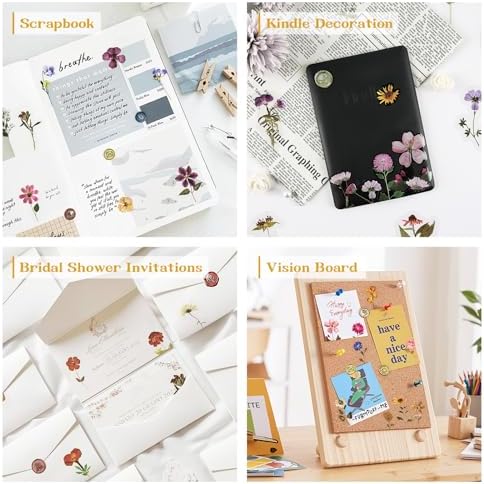 Dizdkizd 320Pcs Realistic Transparent Flower & Wax Seal Stickers - Easy Peel Clear Botanical Decals for Scrapbooking, Wedding Invitations & Resin Art Crafting - Reusable Box for Journalers