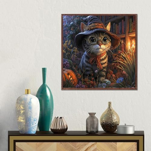 Hallloween Cat Diamond Art Kits for Adult Round Diamond Painting 14x14Inch