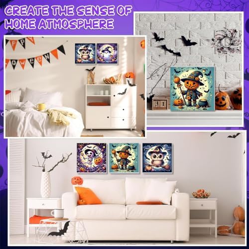 4 Pack Halloween Paint by Number for Kids with Wooden Frame - Wooden Easel