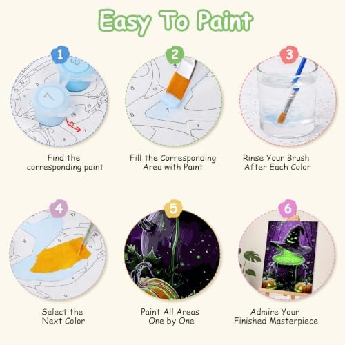 Spandrel Halloween Witch Magic Potion Paint by Numbers Kit for Adults, Witch Hat Dark Purple Forest Gothic DIY Canvas Oil Painting Wall Decor Halloween Holiday Gift, 8x12in