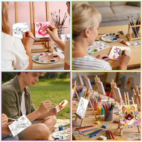 Animal 12 Packs Pre Drawn Canvas to Paint, Pre Printed Canvas for Painting, Pre Stretched Canvas Outline Painting Boards for Beginners, Students, Party Favors