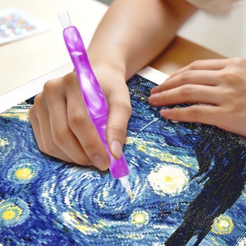 RaySoar Diamond Painting Art Drilling Dot Pen with Tips Nibs Placers Tool Accessories for Adults, Gem Rhinestone Picker Stylus New Purple