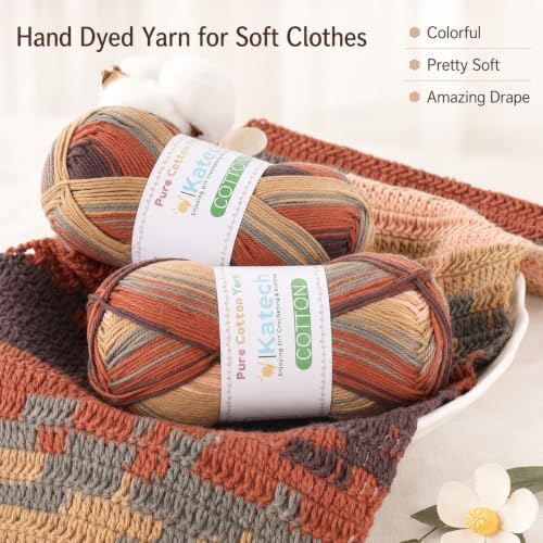 Katech 1OO% Variegated Cotton Yarn for Crocheting-2 Sport Weight Baby Yarns