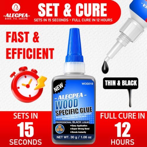 ALECPEA Black Wood Glue, Thin CA Glue for Dark Wood, 30g with 3 Droppers