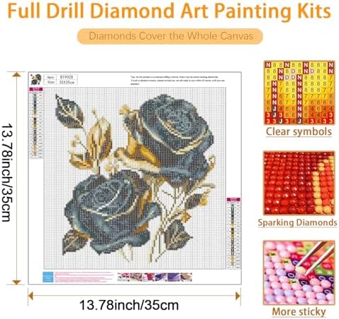 USZDL Rose Diamond Art Kits for Adults,Rose Flowers DIY 5D Diamond Painting Kits for Beginners,Round Full Drill Diamond Dots with Diamond Gem Art and Crafts for Adults Home Wall Decor 13.78x13.78 inch