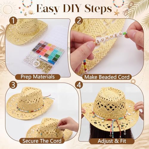 Twistover DIY Cowgirl Hat Craft Set with Beaded Make Your Own Bohemian Coastal Beach Straw Hat for Women Bachelorette Party