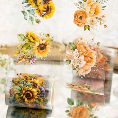 8Rolls Floral Washi Tape Set Flower PET Tapes Stickers for Crafts | Journaling Scrapbooking Supplies, Planner, Bullet Journals,Gift Wraping,Sunflower Rose Hydrangea Butterfly Decorative