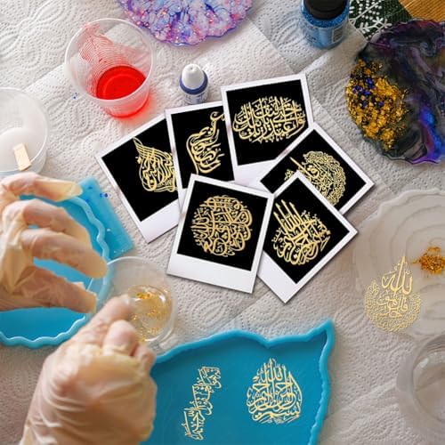 OLYCRAFT 9pcs 1.6x1.6 inch Religion Theme Stickers Word Pattern Sticker Self Adhesive Gold Stickers Islamic Script Metal Gold Stickers for Scrapbooks DIY Resin Crafts Phone & Water Bottle Decoration