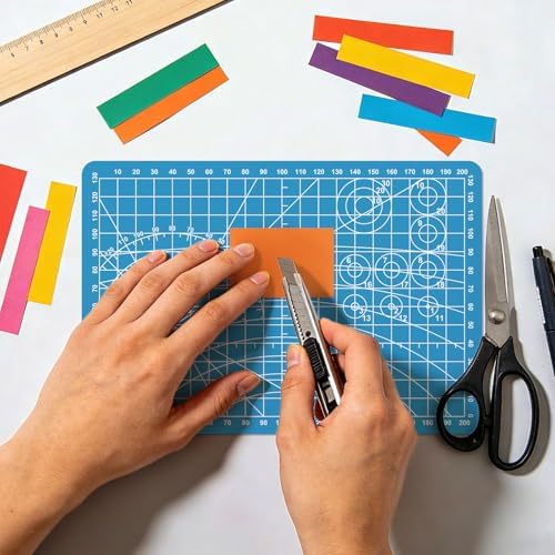 A5 Small Self Healing Cutting Mat,8in x 6in Double Sided Thickened Sewing Mat PVC Rotary Cutting Mat for Crafts Sewing Hobby Fabric Project Craft Cutting Board for Matting & Mounting(Blue)