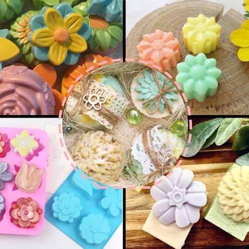 3PCS Flower Soap Molds,Silicone Soap Molds,Silicone Molds for Soap | PSKJATIN Flower Soap Molds Silicone Molds for Soap Bath Bombs Shower Steamer Lotion Bars Handmade Cake Chocolate