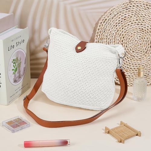 ACRNIGHEET Crochet Bag Kit for Beginners Adults Crochet Purse for Women DIY Tote Bag Making Kit with Step-by-Step Tutorials Knitting Supplies for Adults Crafts Boho Gift Idea (White)