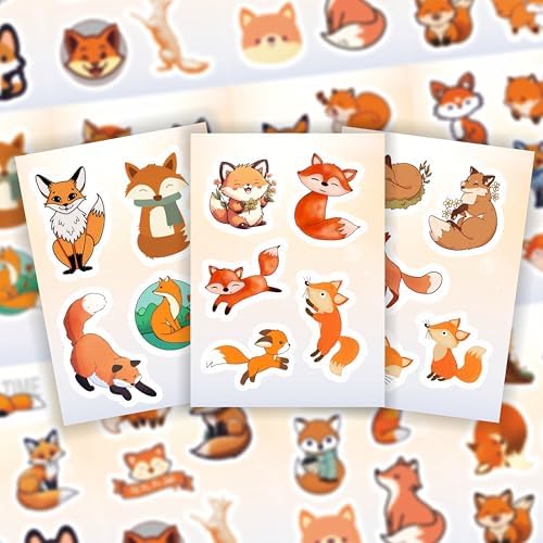 Fox Stickers for Water Bottle and Laptop - Fox Party Supplies & Decorations, Waterproof Vinyl Decals, Cute Animal and Wildlife Stickers, Gifts for Women & Men