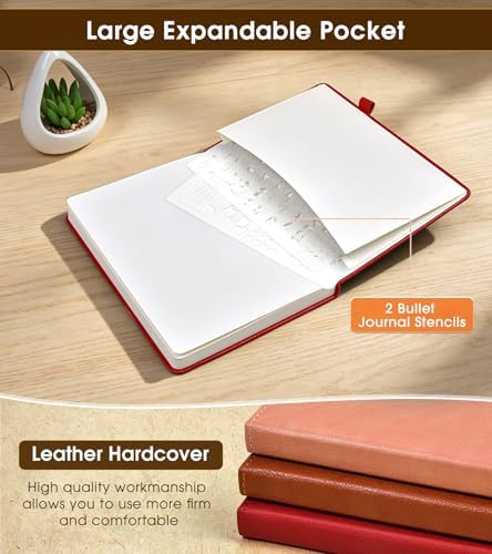 Journal Notebook, A5 Leather Hardcover Blank Sketchbook, 160 Pages, 180° Lay-Flat Binding, 100 GSM Thick Paper, for Sketching, Drawing, Art Journaling & Creative Writing, Red