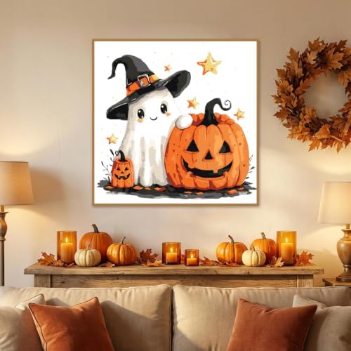 Halloween Ghosts Paint by Numbers Kit for Adults, DIY Oil Painting 10x10In