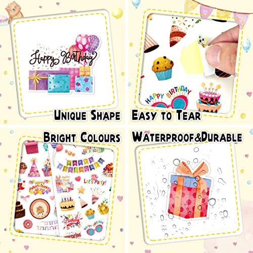 LINAYE 24 Sheets Happy Birthday Stickers - 730 Counts, Small & Large Sizes, Perfect for Birthday Party Decorations & Gifts