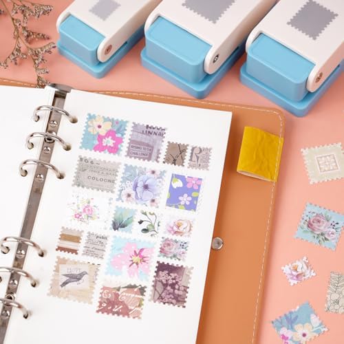 5Size Stamp Punch, 1.5x1.25inch/1.5x1.5inch Large Postage Stamps Punch, 1"x0.8"/1"x1" Medium Stamp Cutter, 0.6"x0.5" Mini Stamps Shaped Paper Punch, Hole Punch for Crafting Journaling DIY Scrapbooking