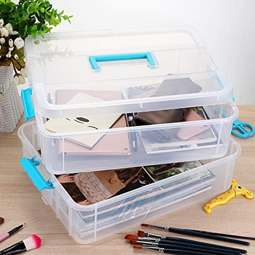 JUXYES 2-Tiers Plastic Stack Carry Storage Containers Box wih Handle Lids