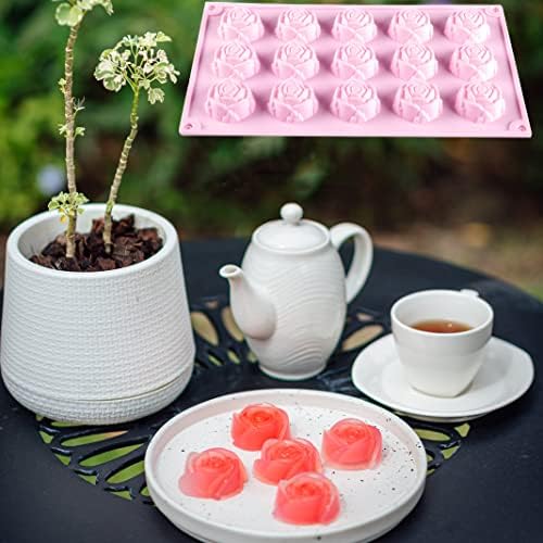 Rose Candy Chocolate Silicone Mold with 15 Hole Large Rose Shape Mold,DIY Flower Cookies Candy Gummy Chocolate Mold Perfect for Soap, Mousse Ice Cream Tray 1 Pack