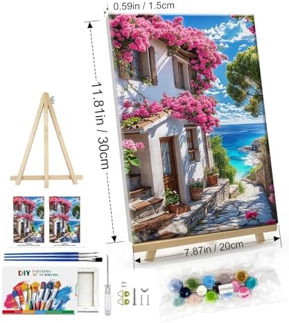ATDMS Paint by Numbers Kit for Adults with Frame Landscape Paint by Number with Easel DIY Flowers House Adult Paint by Number Kits Paint by Numbers Kit on Canvas for Gift Home Wall Decor 8x12 Inch