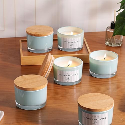 12 Pcs 4 oz Blue Glass Candle Jars with Lids& Labels for Candle Making