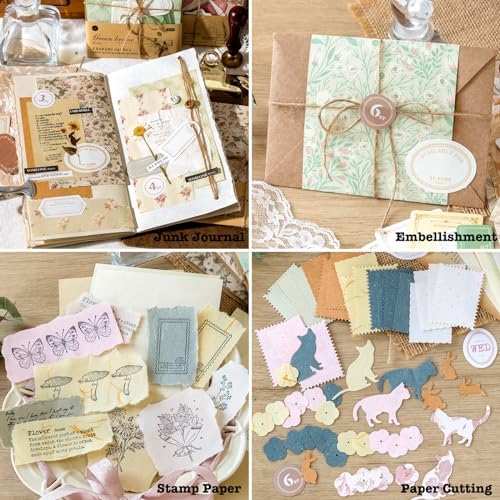 240 Pcs Vintage Floral Scrapbook Paper & Label Journaling Stickers Assorted Set - 6 Pack Mixed Special Textured Paper for Scrapbooking Planner Junk Journal Supplies Collage 4.1x5.8 Inch A6