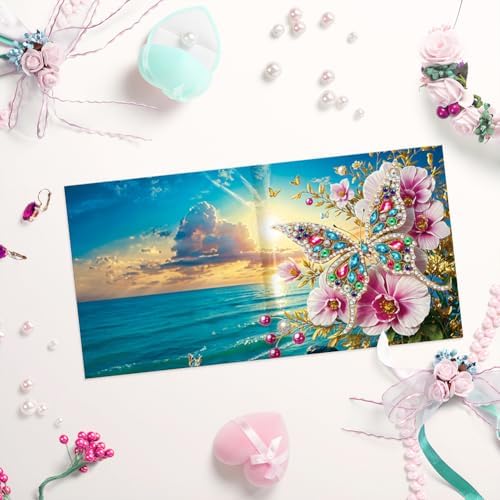 Diamond Art Cards with Envelopes–6PCS DIY Diamond Painting Greeting Cards Kit | Card Making Kit with Bling for Adults & Beginners | Birthday,Holiday & Thank You Cards (Flower and Butterfly)