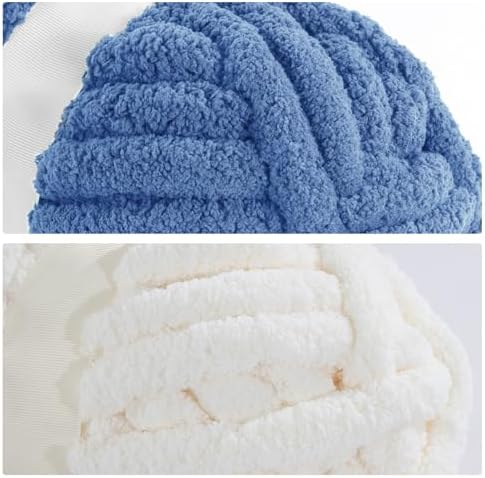 MABOZOO Assorted Chunky Yarn for Hand Knitting 8 Pack, Fluffy Jumbo Chenille Yarn, Soft Plush Yarn Bulky, Giant Thick Fuzzy Yarn for Arm Knitting,Country Blue & Sky Blue(31.7 yds,8 oz Each Skein)