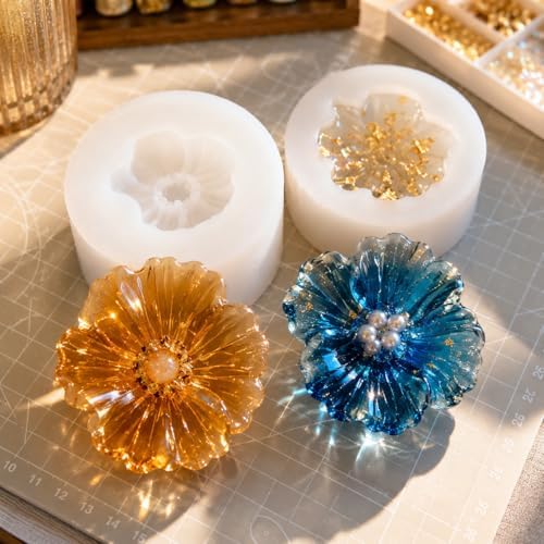 2 Pack 3D Flower Silicone Candle Molds Camellia Poppy for Soap Resin Crafts